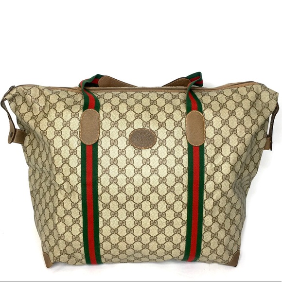 Authentic Gucci XL Tote/ travel bag brown monogram coated canvas with leather - Picture 2 of 15